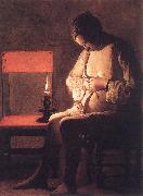 LA TOUR, Georges de Woman Catching Fleas oil on canvas